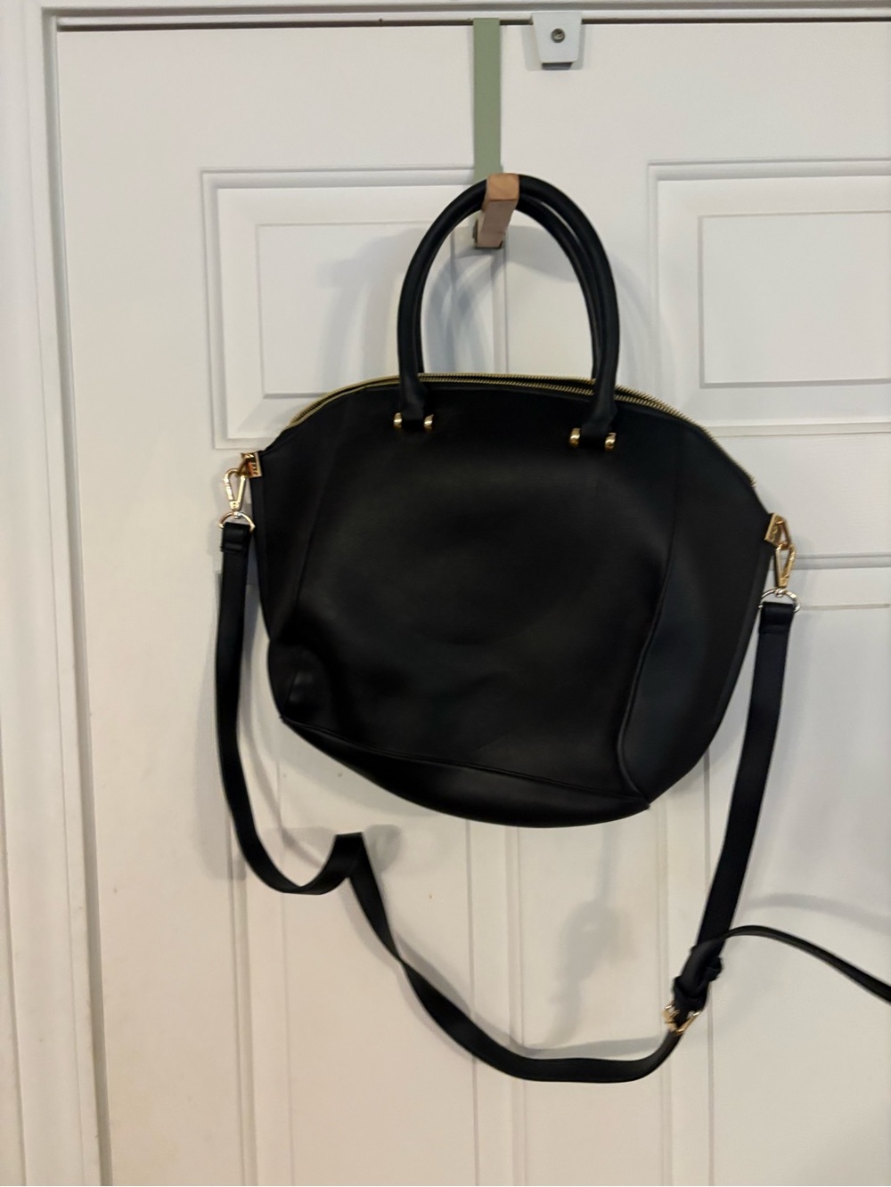 A New Day Classic Black Structured Satchel Bag with Gold Hardware